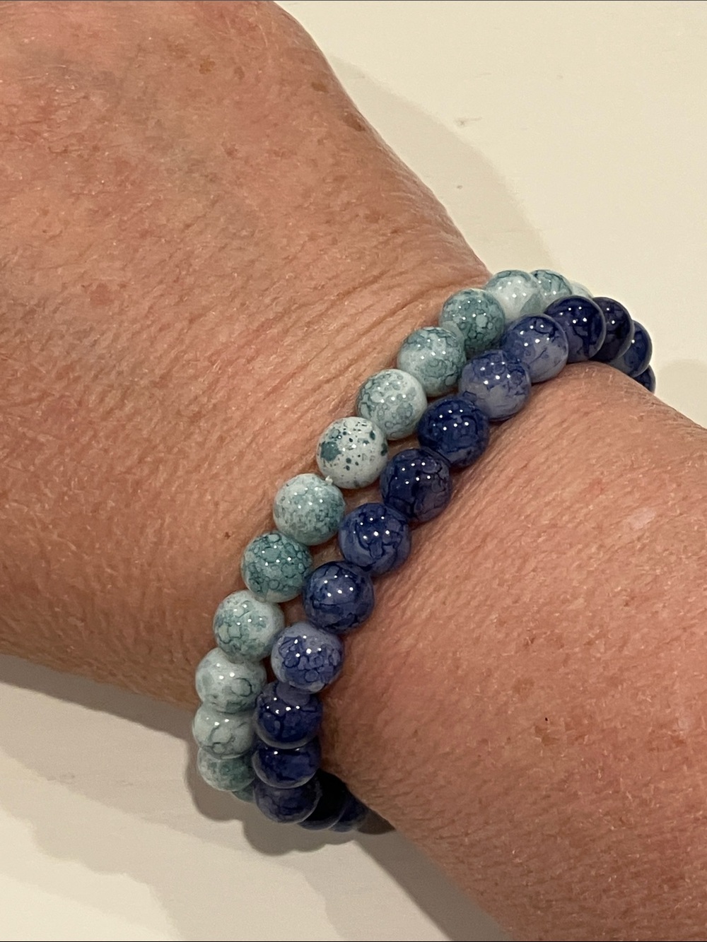 Set of 2 Marbled Stretch Glass Bead Bracelets